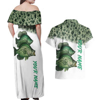 Crappie Tournament Fishing Customize Name Couples Matching Off Shoulder Maxi Dress and Hawaiian Shirt Camo Fade and Custom Name Design - Wonder Print Shop