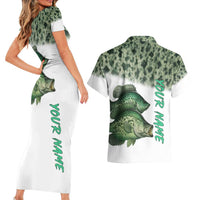 Crappie Tournament Fishing Customize Name Couples Matching Short Sleeve Bodycon Dress and Hawaiian Shirt Camo Fade and Custom Name Design - Wonder Print Shop