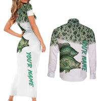 Crappie Tournament Fishing Customize Name Couples Matching Short Sleeve Bodycon Dress and Long Sleeve Button Shirt Camo Fade and Custom Name Design - Wonder Print Shop