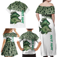 Crappie Tournament Fishing Customize Name Family Matching Off Shoulder Maxi Dress and Hawaiian Shirt Camo Fade and Custom Name Design - Wonder Print Shop