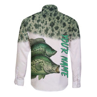 Crappie Tournament Fishing Customize Name Long Sleeve Button Shirt Camo Fade and Custom Name Design - Wonder Print Shop