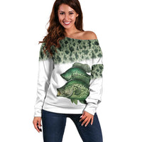 Crappie Tournament Fishing Customize Name Off Shoulder Sweater Camo Fade and Custom Name Design - Wonder Print Shop