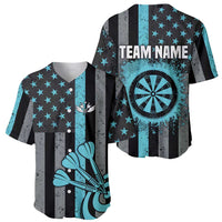 Custom Turquoise US Patriotic Darts Baseball Jersey Blue American Flag Pattern - Grunge Paint Splatter - Wonder Print Shop