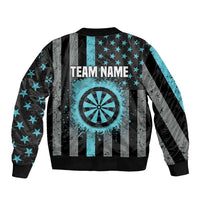 Custom Turquoise US Patriotic Darts Bomber Jacket Blue American Flag Pattern - Grunge Paint Splatter - Wonder Print Shop