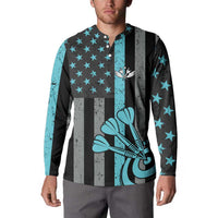 Custom Turquoise US Patriotic Darts Button Sweatshirt Blue American Flag Pattern - Grunge Paint Splatter - Wonder Print Shop