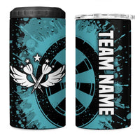 Custom Turquoise US Patriotic Darts 4 in 1 Can Cooler Tumbler Blue American Flag Pattern - Grunge Paint Splatter - Wonder Print Shop