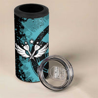 Custom Turquoise US Patriotic Darts 4 in 1 Can Cooler Tumbler Blue American Flag Pattern - Grunge Paint Splatter - Wonder Print Shop