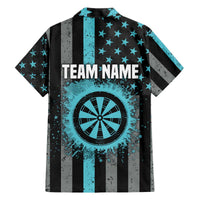 Custom Turquoise US Patriotic Darts Family Matching Off The Shoulder Long Sleeve Dress and Hawaiian Shirt Blue American Flag Pattern - Grunge Paint Splatter - Wonder Print Shop