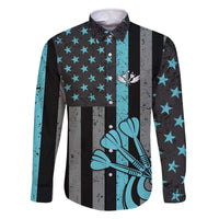 Custom Turquoise US Patriotic Darts Family Matching Off The Shoulder Long Sleeve Dress and Hawaiian Shirt Blue American Flag Pattern - Grunge Paint Splatter - Wonder Print Shop