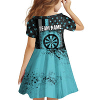 Custom Turquoise US Patriotic Darts Family Matching Off Shoulder Maxi Dress and Hawaiian Shirt Blue American Flag Pattern - Grunge Paint Splatter - Wonder Print Shop