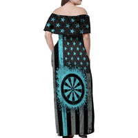 Custom Turquoise US Patriotic Darts Family Matching Off Shoulder Maxi Dress and Hawaiian Shirt Blue American Flag Pattern - Grunge Paint Splatter - Wonder Print Shop