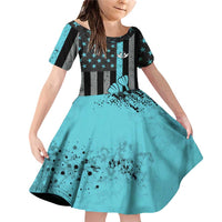 Custom Turquoise US Patriotic Darts Family Matching Off Shoulder Short Dress and Hawaiian Shirt Blue American Flag Pattern - Grunge Paint Splatter - Wonder Print Shop