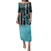 Custom Turquoise US Patriotic Darts Family Matching Puletasi and Hawaiian Shirt Blue American Flag Pattern - Grunge Paint Splatter - Wonder Print Shop