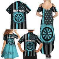 Custom Turquoise US Patriotic Darts Family Matching Summer Maxi Dress and Hawaiian Shirt Blue American Flag Pattern - Grunge Paint Splatter - Wonder Print Shop