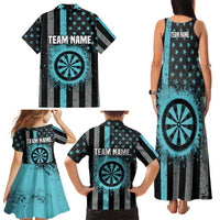Custom Turquoise US Patriotic Darts Family Matching Tank Maxi Dress and Hawaiian Shirt Blue American Flag Pattern - Grunge Paint Splatter - Wonder Print Shop