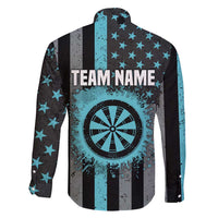 Custom Turquoise US Patriotic Darts Family Matching Tank Maxi Dress and Hawaiian Shirt Blue American Flag Pattern - Grunge Paint Splatter - Wonder Print Shop