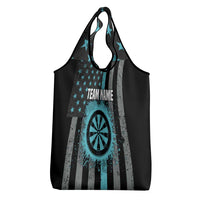 Custom Turquoise US Patriotic Darts Grocery Bag Blue American Flag Pattern - Grunge Paint Splatter - Wonder Print Shop