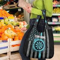 Custom Turquoise US Patriotic Darts Grocery Bag Blue American Flag Pattern - Grunge Paint Splatter - Wonder Print Shop