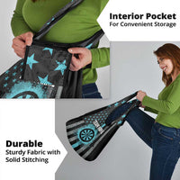 Custom Turquoise US Patriotic Darts Grocery Bag Blue American Flag Pattern - Grunge Paint Splatter - Wonder Print Shop