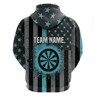 Custom Turquoise US Patriotic Darts Hoodie Blue American Flag Pattern - Grunge Paint Splatter - Wonder Print Shop