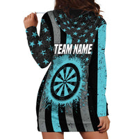 Custom Turquoise US Patriotic Darts Hoodie Dress Blue American Flag Pattern - Grunge Paint Splatter - Wonder Print Shop