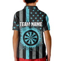 Custom Turquoise US Patriotic Darts Kid Polo Shirt Blue American Flag Pattern - Grunge Paint Splatter - Wonder Print Shop