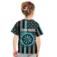 Custom Turquoise US Patriotic Darts Kid T Shirt Blue American Flag Pattern - Grunge Paint Splatter - Wonder Print Shop