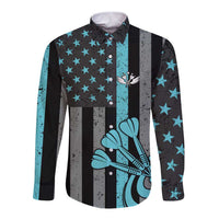 Custom Turquoise US Patriotic Darts Long Sleeve Button Shirt Blue American Flag Pattern - Grunge Paint Splatter - Wonder Print Shop