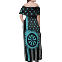 Custom Turquoise US Patriotic Darts Off Shoulder Maxi Dress Blue American Flag Pattern - Grunge Paint Splatter - Wonder Print Shop