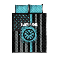 Custom Turquoise US Patriotic Darts Quilt Bed Set Blue American Flag Pattern - Grunge Paint Splatter - Wonder Print Shop