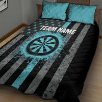 Custom Turquoise US Patriotic Darts Quilt Bed Set Blue American Flag Pattern - Grunge Paint Splatter - Wonder Print Shop