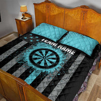 Custom Turquoise US Patriotic Darts Quilt Bed Set Blue American Flag Pattern - Grunge Paint Splatter - Wonder Print Shop