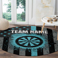 Custom Turquoise US Patriotic Darts Round Carpet Blue American Flag Pattern - Grunge Paint Splatter - Wonder Print Shop