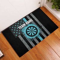 Custom Turquoise US Patriotic Darts Rubber Doormat Blue American Flag Pattern - Grunge Paint Splatter - Wonder Print Shop