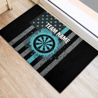 Custom Turquoise US Patriotic Darts Rubber Doormat Blue American Flag Pattern - Grunge Paint Splatter - Wonder Print Shop