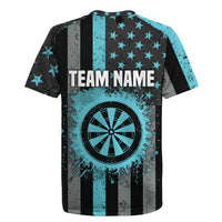 Custom Turquoise US Patriotic Darts Rugby Jersey Blue American Flag Pattern - Grunge Paint Splatter - Wonder Print Shop