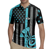 Custom Turquoise US Patriotic Darts Rugby Jersey Blue American Flag Pattern - Grunge Paint Splatter - Wonder Print Shop
