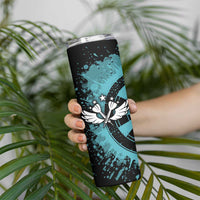 Custom Turquoise US Patriotic Darts Skinny Tumbler Blue American Flag Pattern - Grunge Paint Splatter - Wonder Print Shop