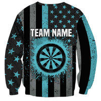 Custom Turquoise US Patriotic Darts Sweatshirt Blue American Flag Pattern - Grunge Paint Splatter - Wonder Print Shop