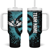 Custom Turquoise US Patriotic Darts Tumbler With Handle Blue American Flag Pattern - Grunge Paint Splatter - Wonder Print Shop