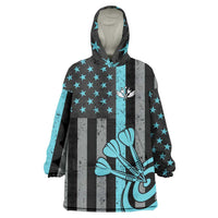 Custom Turquoise US Patriotic Darts Wearable Blanket Hoodie Blue American Flag Pattern - Grunge Paint Splatter - Wonder Print Shop