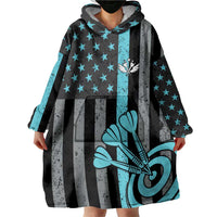 Custom Turquoise US Patriotic Darts Wearable Blanket Hoodie Blue American Flag Pattern - Grunge Paint Splatter - Wonder Print Shop
