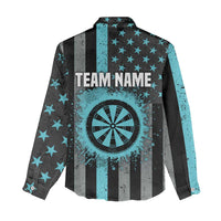 Custom Turquoise US Patriotic Darts Women Casual Shirt Blue American Flag Pattern - Grunge Paint Splatter - Wonder Print Shop