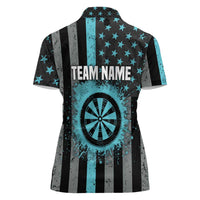 Custom Turquoise US Patriotic Darts Women Polo Shirt Blue American Flag Pattern - Grunge Paint Splatter - Wonder Print Shop