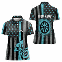 Custom Turquoise US Patriotic Darts Women Polo Shirt Blue American Flag Pattern - Grunge Paint Splatter - Wonder Print Shop