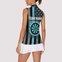 Custom Turquoise US Patriotic Darts Women Sleeveless Polo Shirt Blue American Flag Pattern - Grunge Paint Splatter - Wonder Print Shop