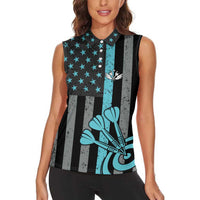Custom Turquoise US Patriotic Darts Women Sleeveless Polo Shirt Blue American Flag Pattern - Grunge Paint Splatter - Wonder Print Shop