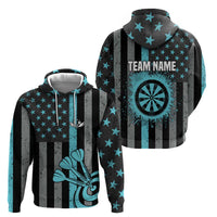 Custom Turquoise US Patriotic Darts Zip Hoodie Blue American Flag Pattern - Grunge Paint Splatter - Wonder Print Shop
