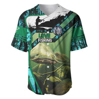 Flathead Catfish Custom Name Baseball Jersey Forest Silhouette and Green Blue Love Fishing Design - Wonder Print Shop