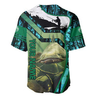 Flathead Catfish Custom Name Baseball Jersey Forest Silhouette and Green Blue Love Fishing Design - Wonder Print Shop